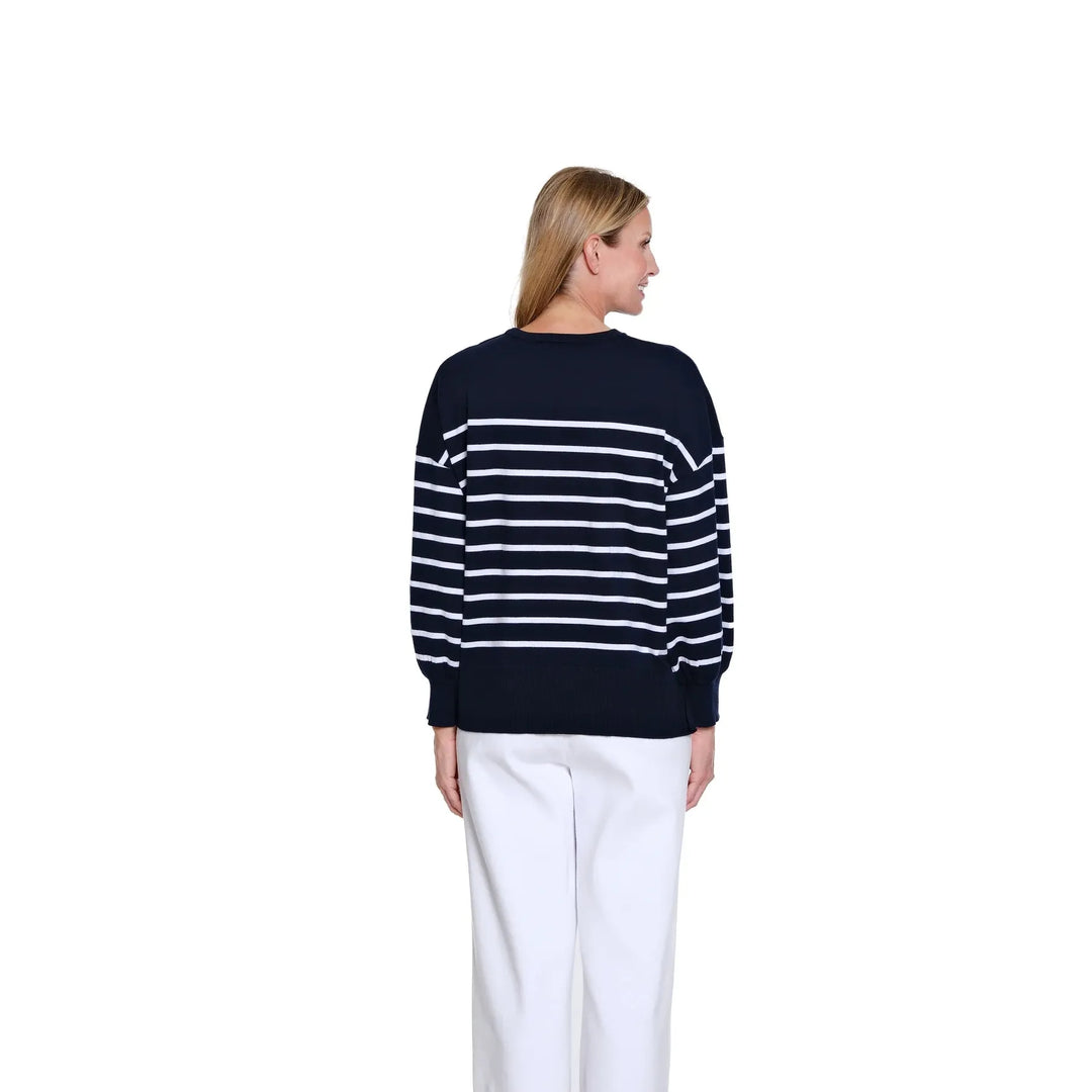 Drop Shoulder Crew Neck Sweater Top - Black
