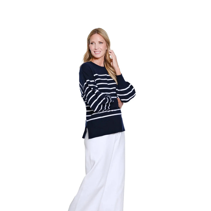 Drop Shoulder Crew Neck Sweater Top - Black