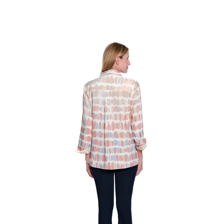 Turn-Up Cuff 3/4 Sleeve Button Front Shirt - Stripe Multi