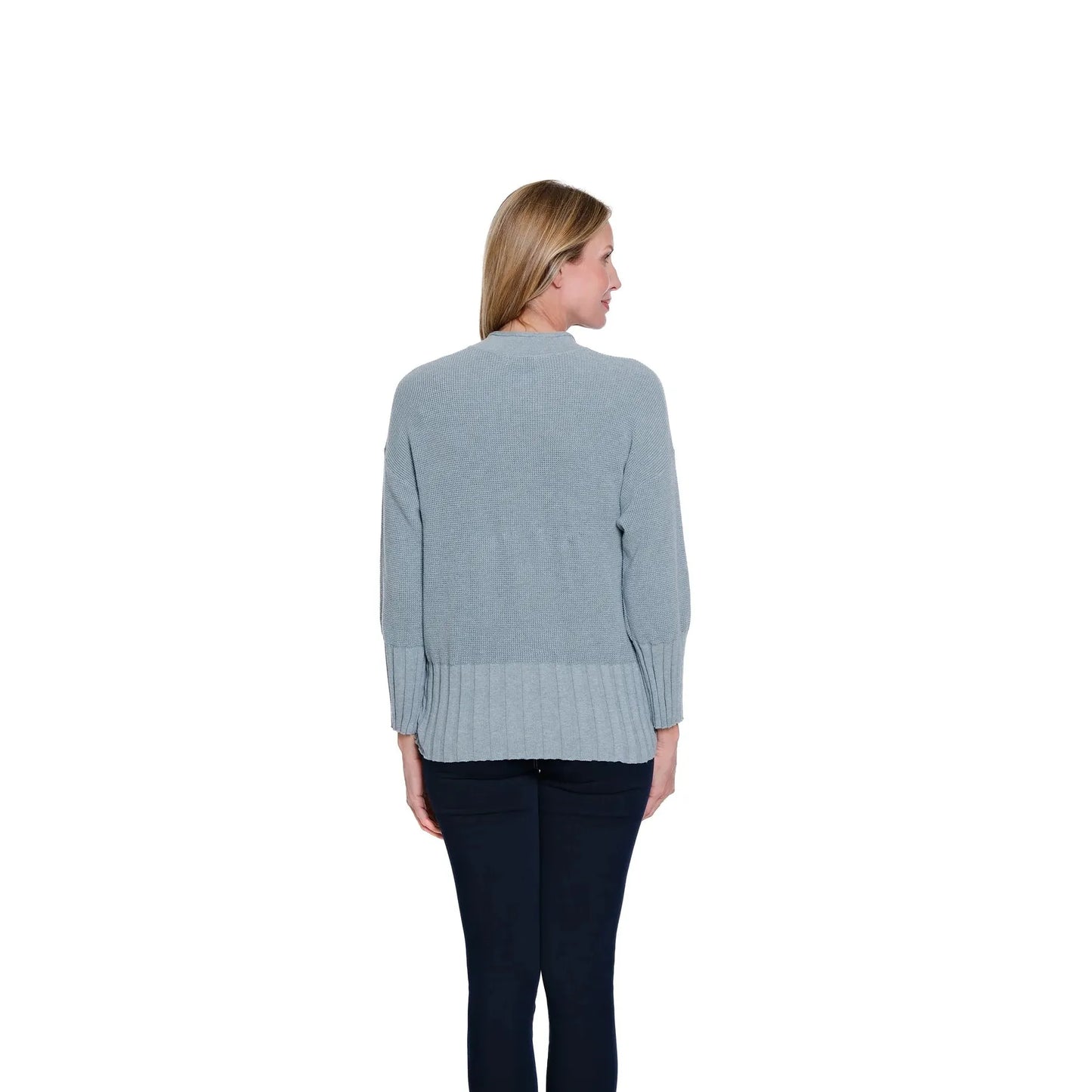 3/4 Sleeve Drop Shoulder Button Front Sweater Cardigan - Chambray