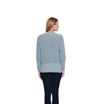 3/4 Sleeve Drop Shoulder Button Front Sweater Cardigan - Chambray