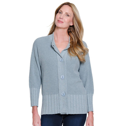 3/4 Sleeve Drop Shoulder Button Front Sweater Cardigan - Chambray