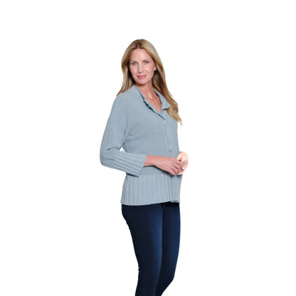 3/4 Sleeve Drop Shoulder Button Front Sweater Cardigan - Chambray