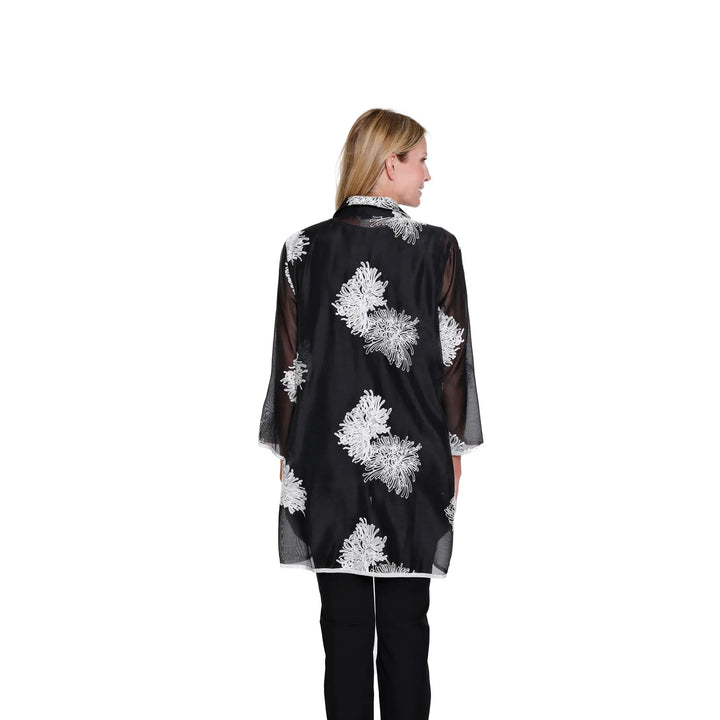 Embroidered Crinkle Sheer Shirt - Black