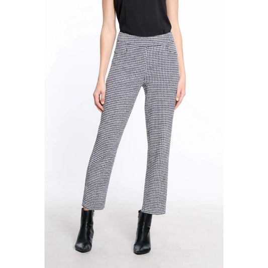 Womens Houndstooth Woven Ankle Pant - Black