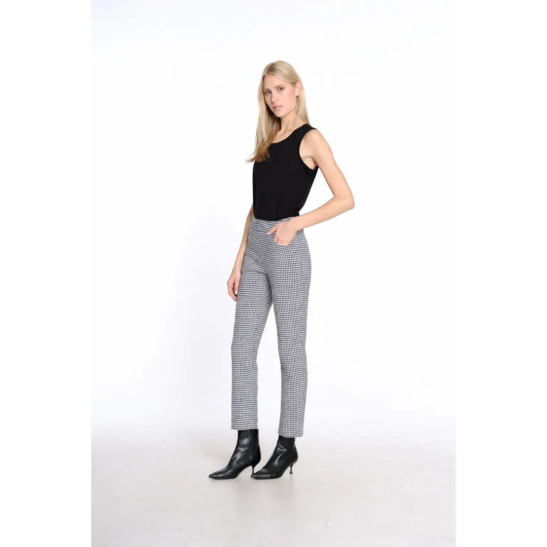 Womens Houndstooth Woven Ankle Pant - Black