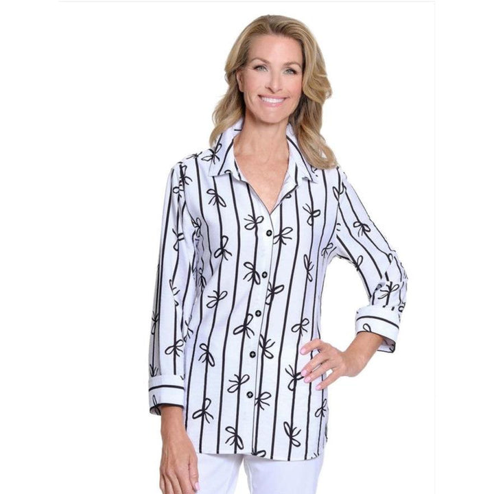 Bows Turn-Up Cuff 3/4 Sleeve Button Front Shirt