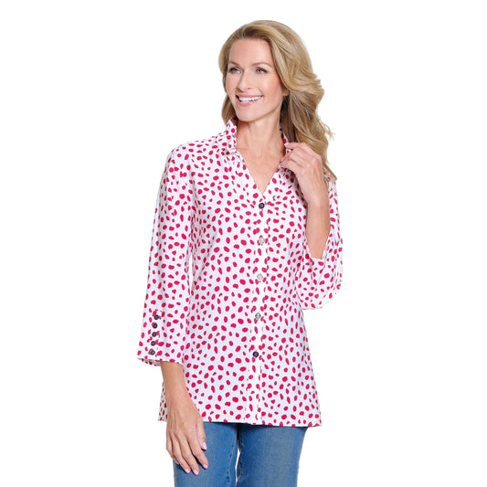 5-Button 3/4 Sleeve Wire Collar Y Neck Shirt - Fiery Red