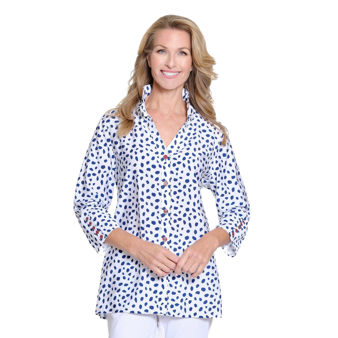 5-Button 3/4 Sleeve Wire Collar Y Neck Shirt - Rich Navy