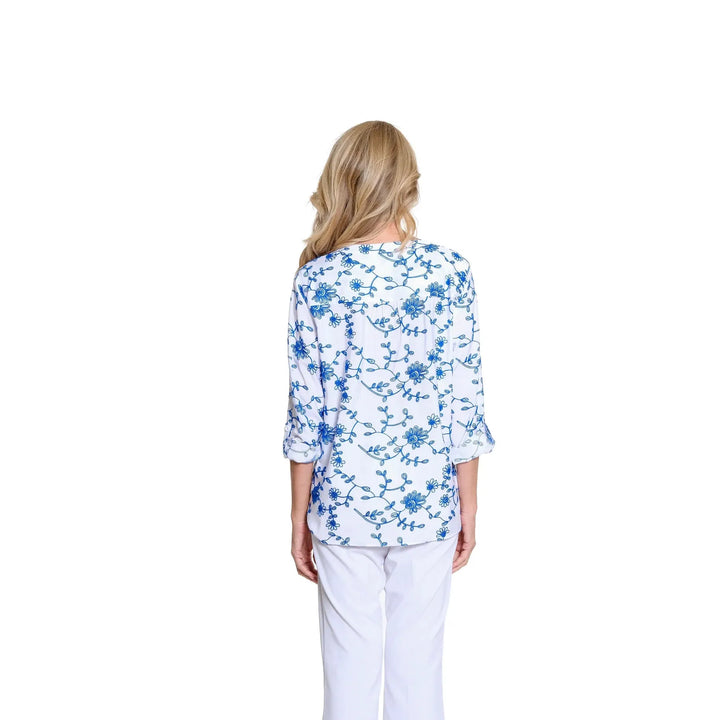 Crinkle Woven Embroidered Shirt - Bright Royal