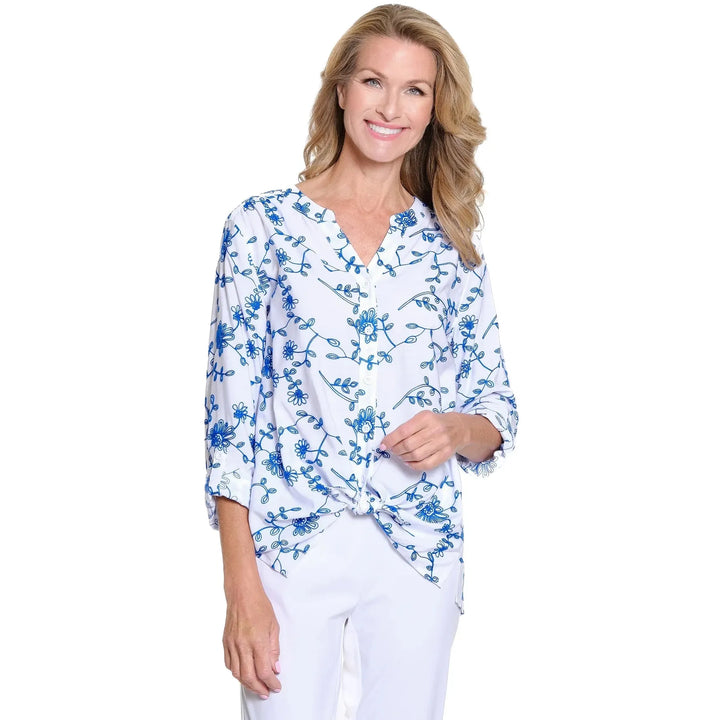 Crinkle Woven Embroidered Shirt - Bright Royal