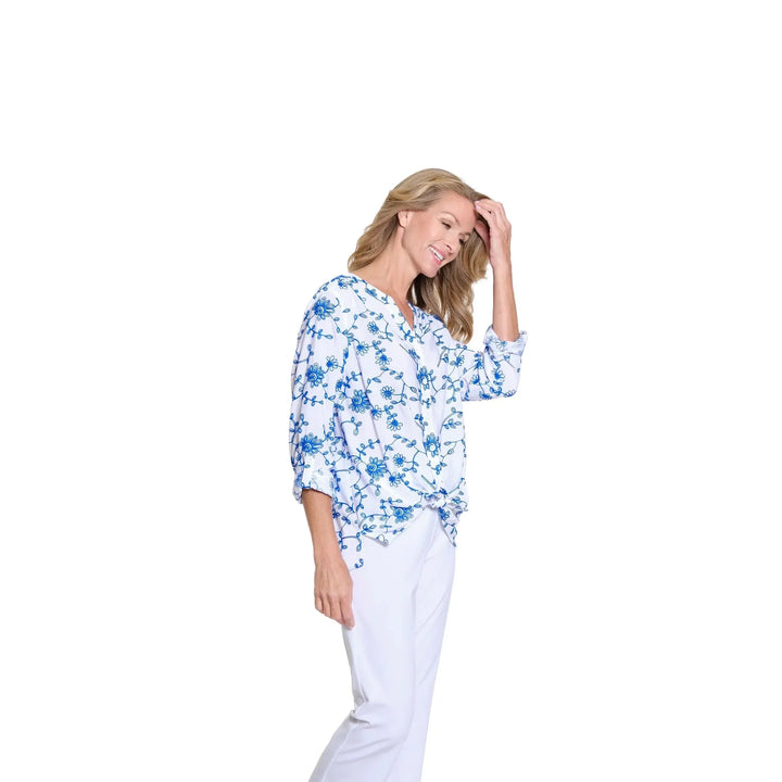 Crinkle Woven Embroidered Shirt - Bright Royal