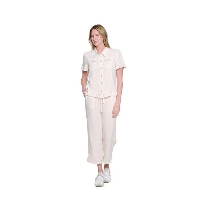 Ruffle Hem Crop Pant - Flax