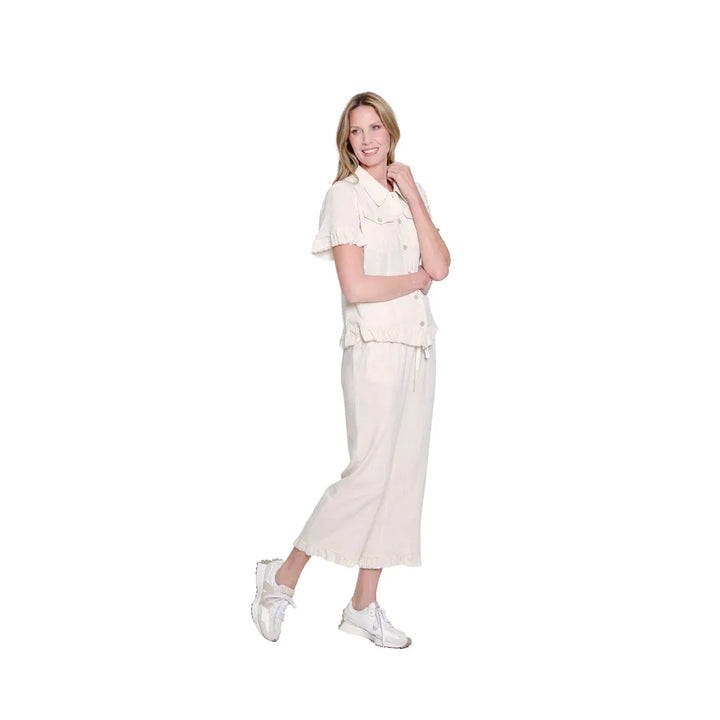 Ruffle Hem Jean Jacket - Flax