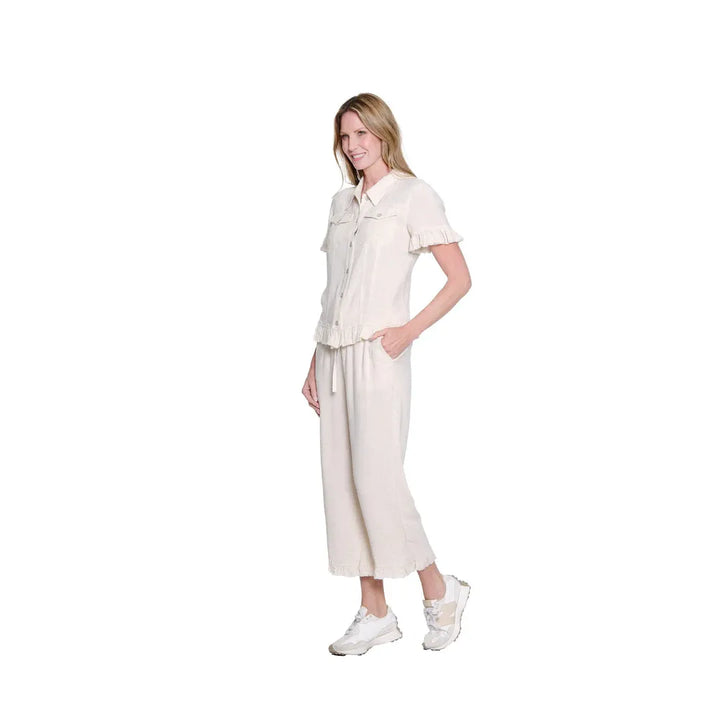 Ruffle Hem Crop Pant - Flax