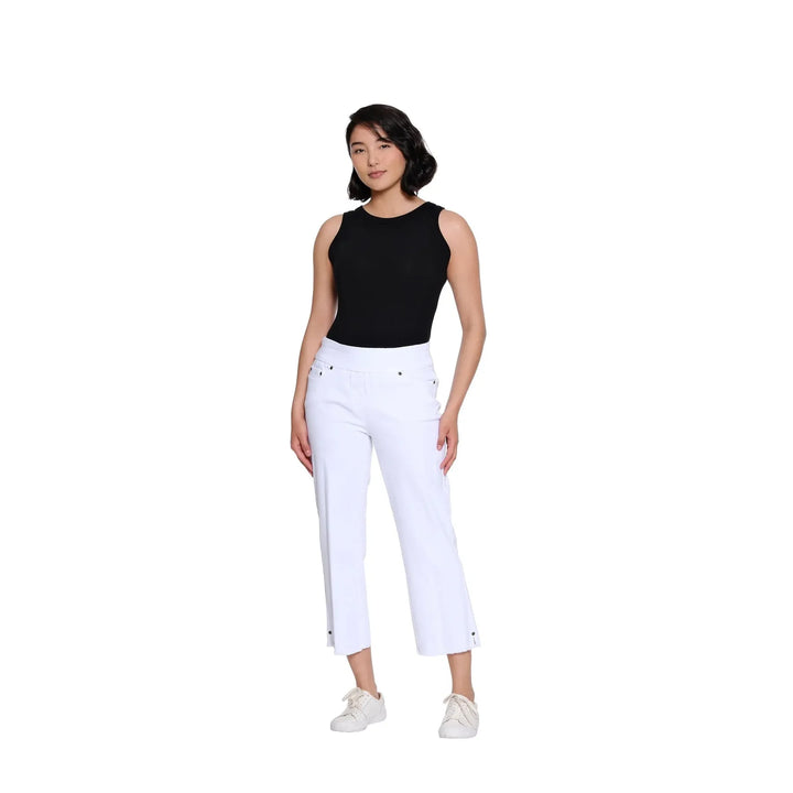 Multiples Pull On 5 Pocket Fringe Hem Crop Jean - White