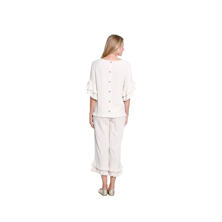 Textured Slub Crop Pant with Flounce Fringe Hem - Flax