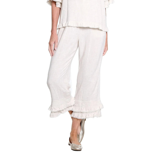 Textured Slub Crop Pant with Flounce Fringe Hem - Flax