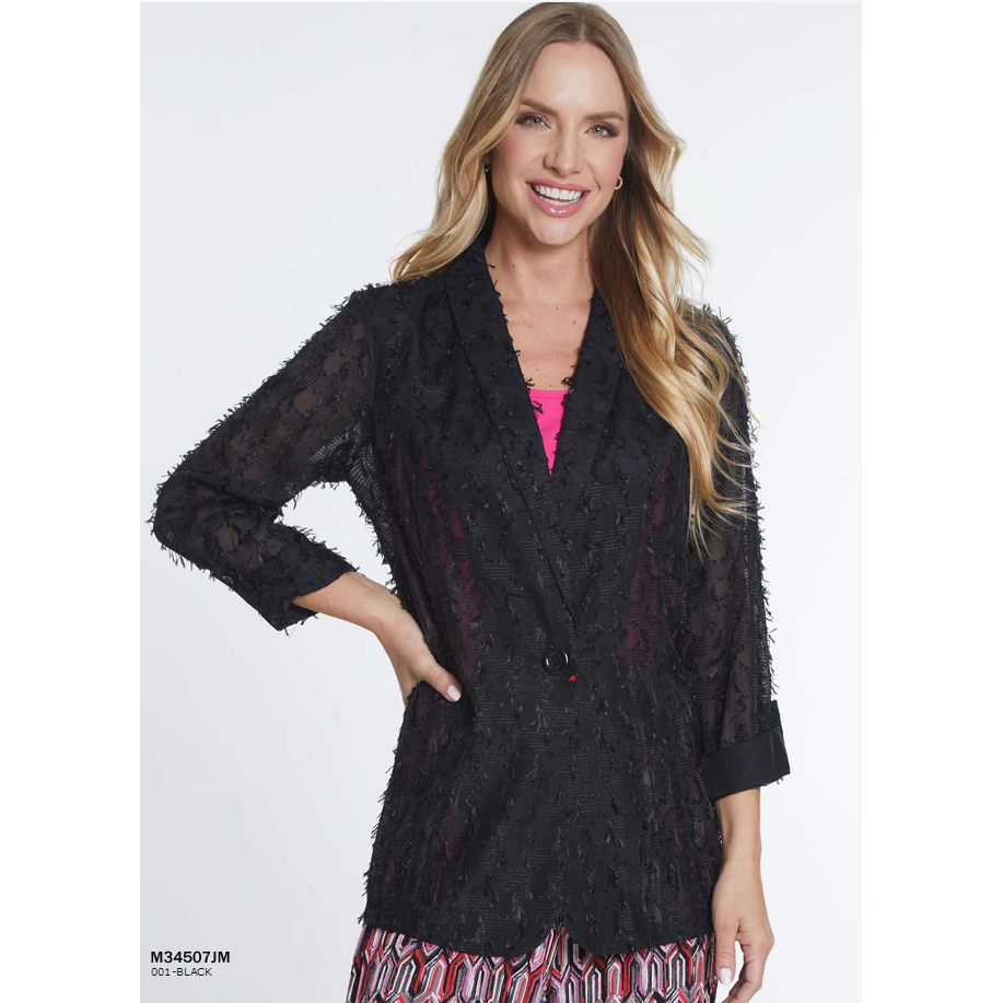 Multiples Tab 3/4 Sleeve Shawl Collar 1-Button Front Jacket