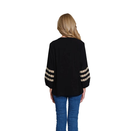 Notch Neck Woven Top - Black