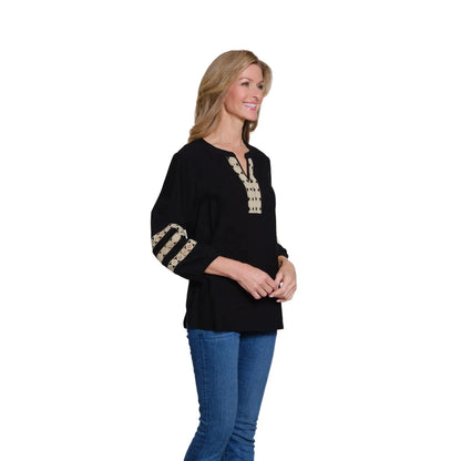Notch Neck Woven Top - Black