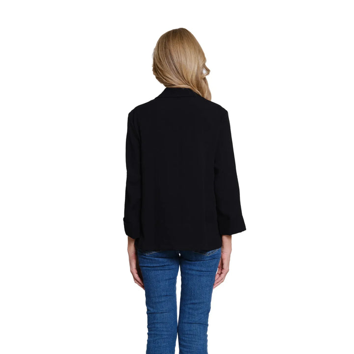 Woven Jacket with Contrast Embroidery - Black