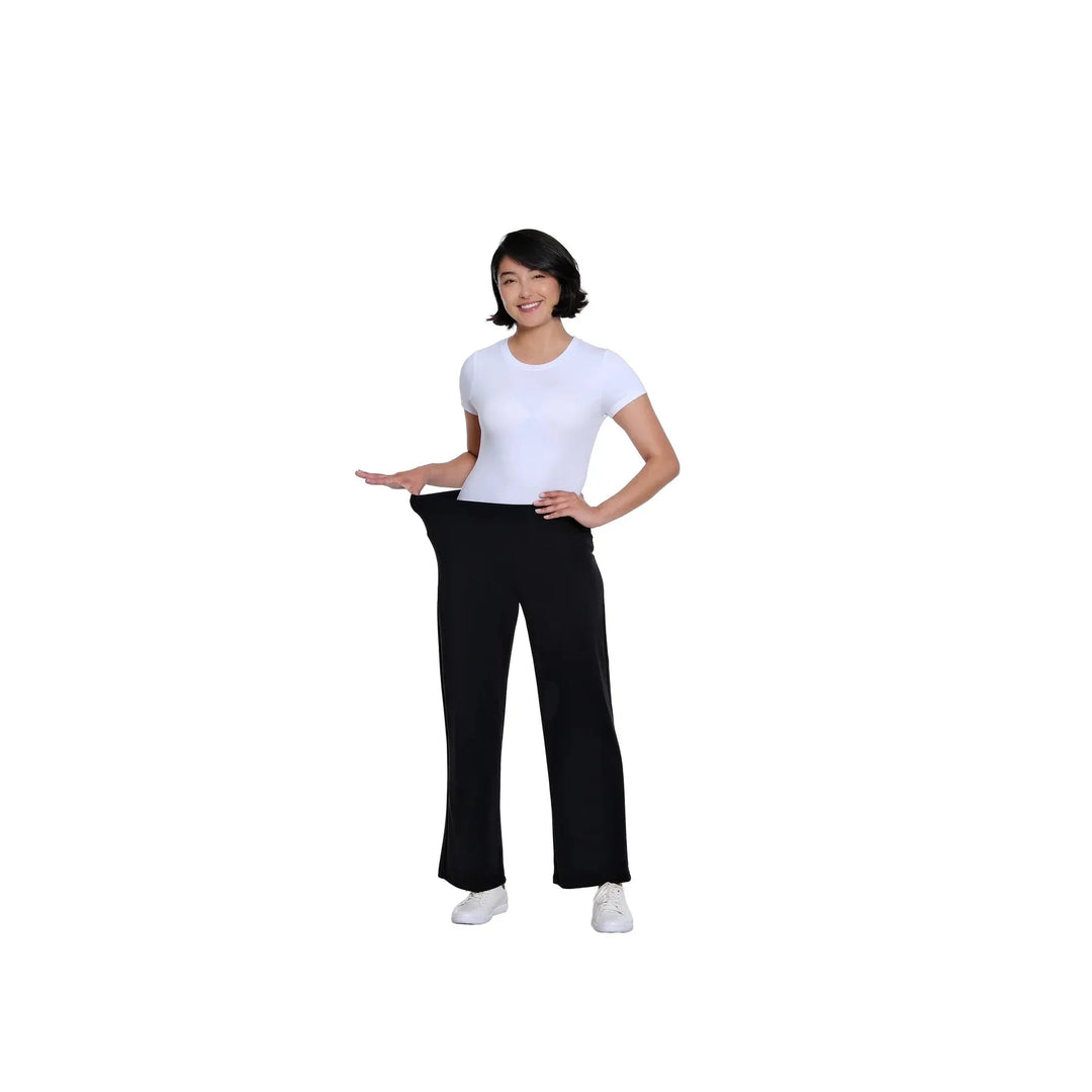 Multiples 3/4 Sleeve Drop Shoulder Wide Neck Hi-Low Knit Top &amp; Pant Set | Black