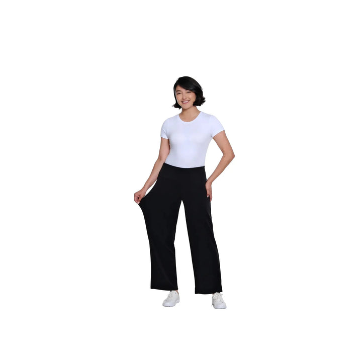 Multiples 3/4 Sleeve Drop Shoulder Wide Neck Hi-Low Knit Top &amp; Pant Set | Black