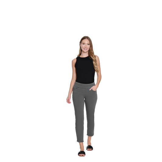 Denim Ankle Jean with Fringe Hem - Medium Grey Denim