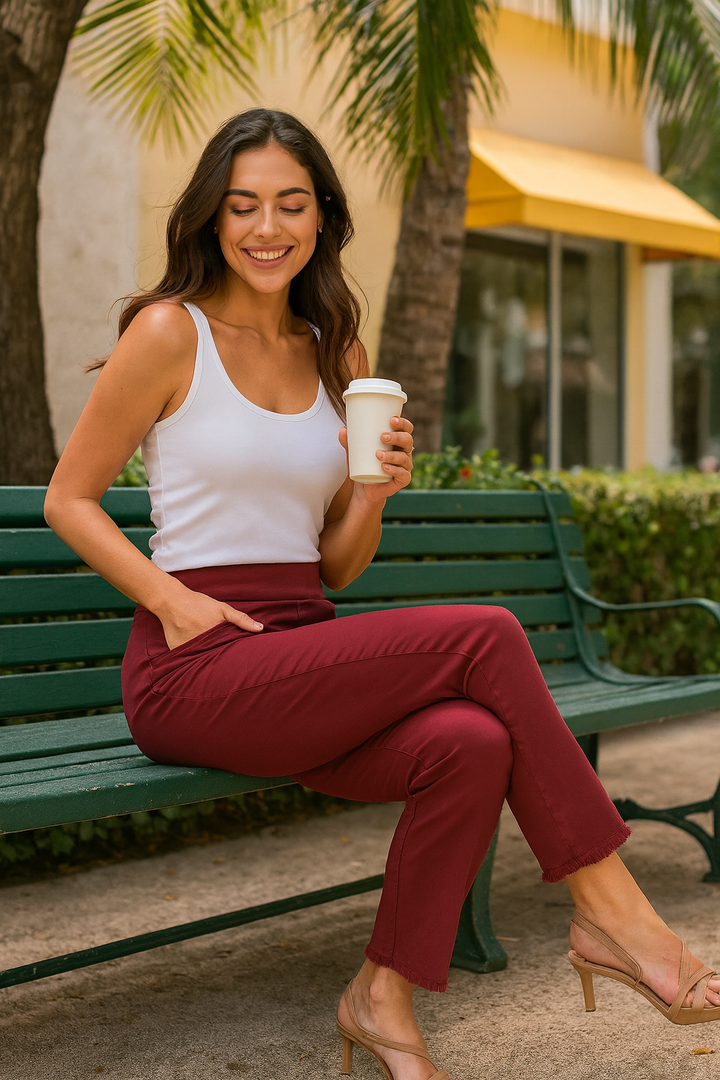 Multiples Brick Fringe Hem Ankle Pant - Flat