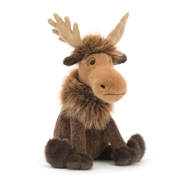 Jellycat Birchly Moose plush with soft antlers front view