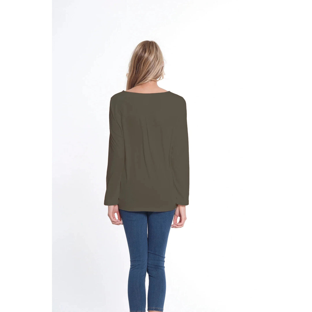 Long Sleep Scoop Neck Top - Truffle