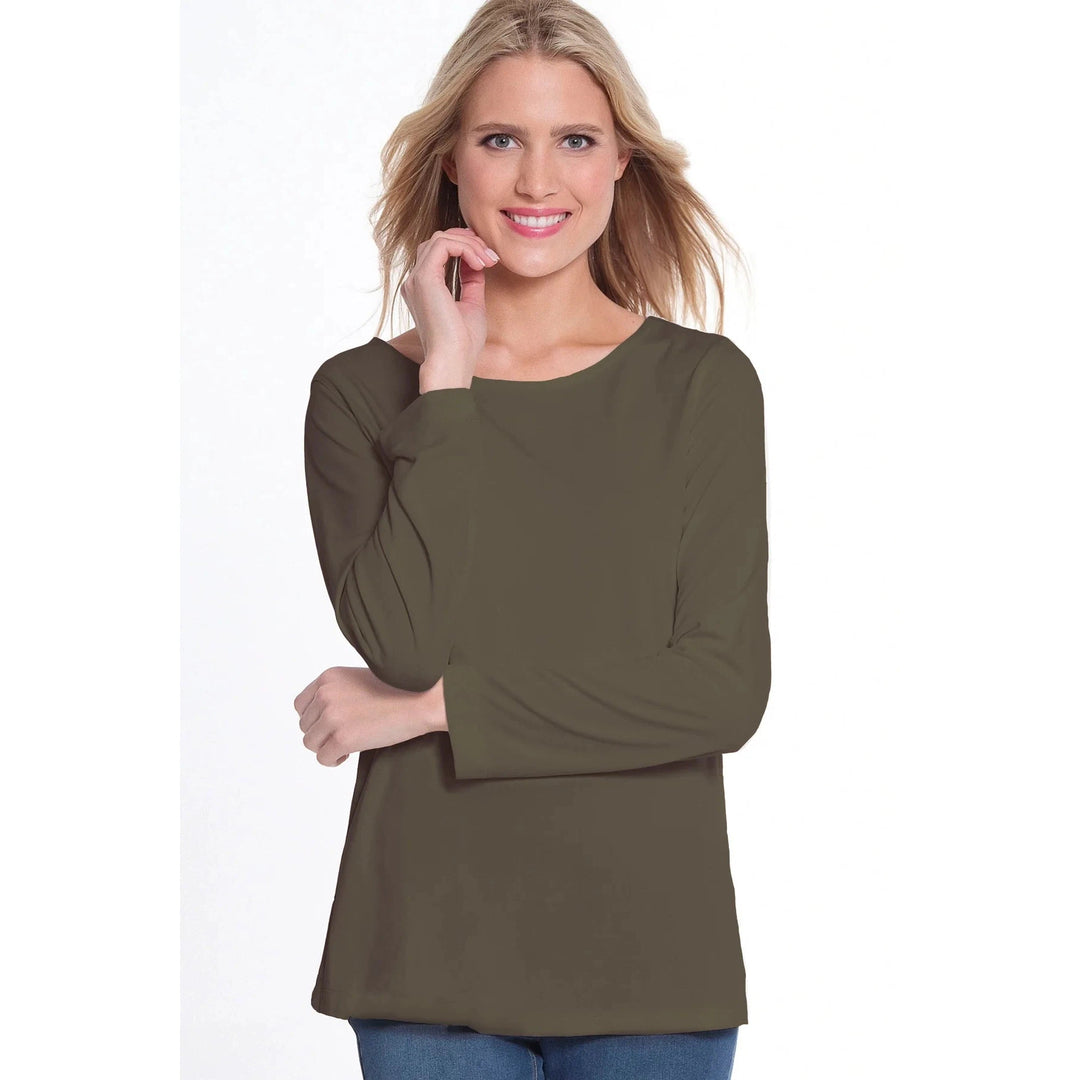 Long Sleep Scoop Neck Top - Truffle