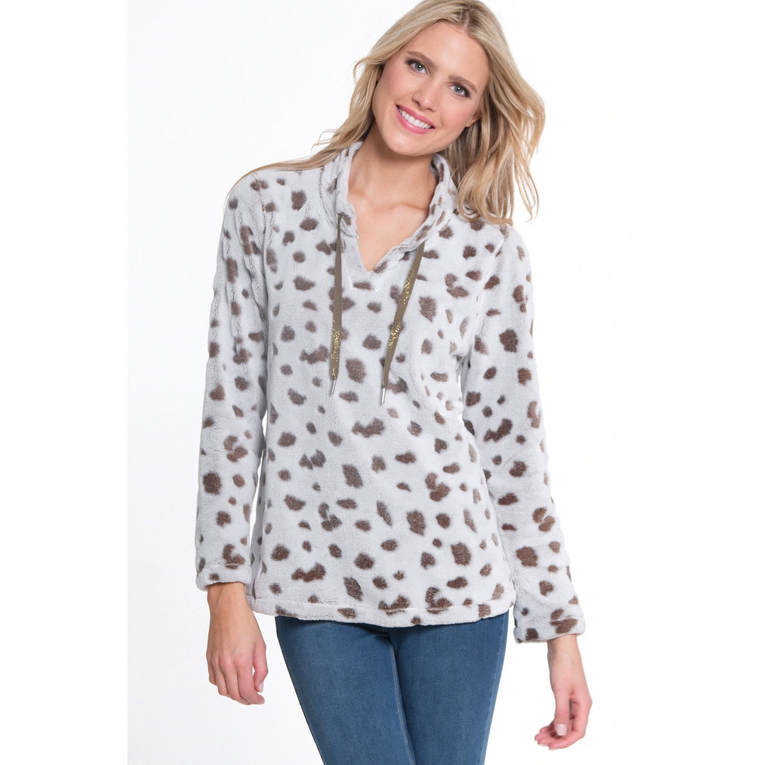 Long Sleeve Drawstring Collar Hi-Lo Top - Truffle