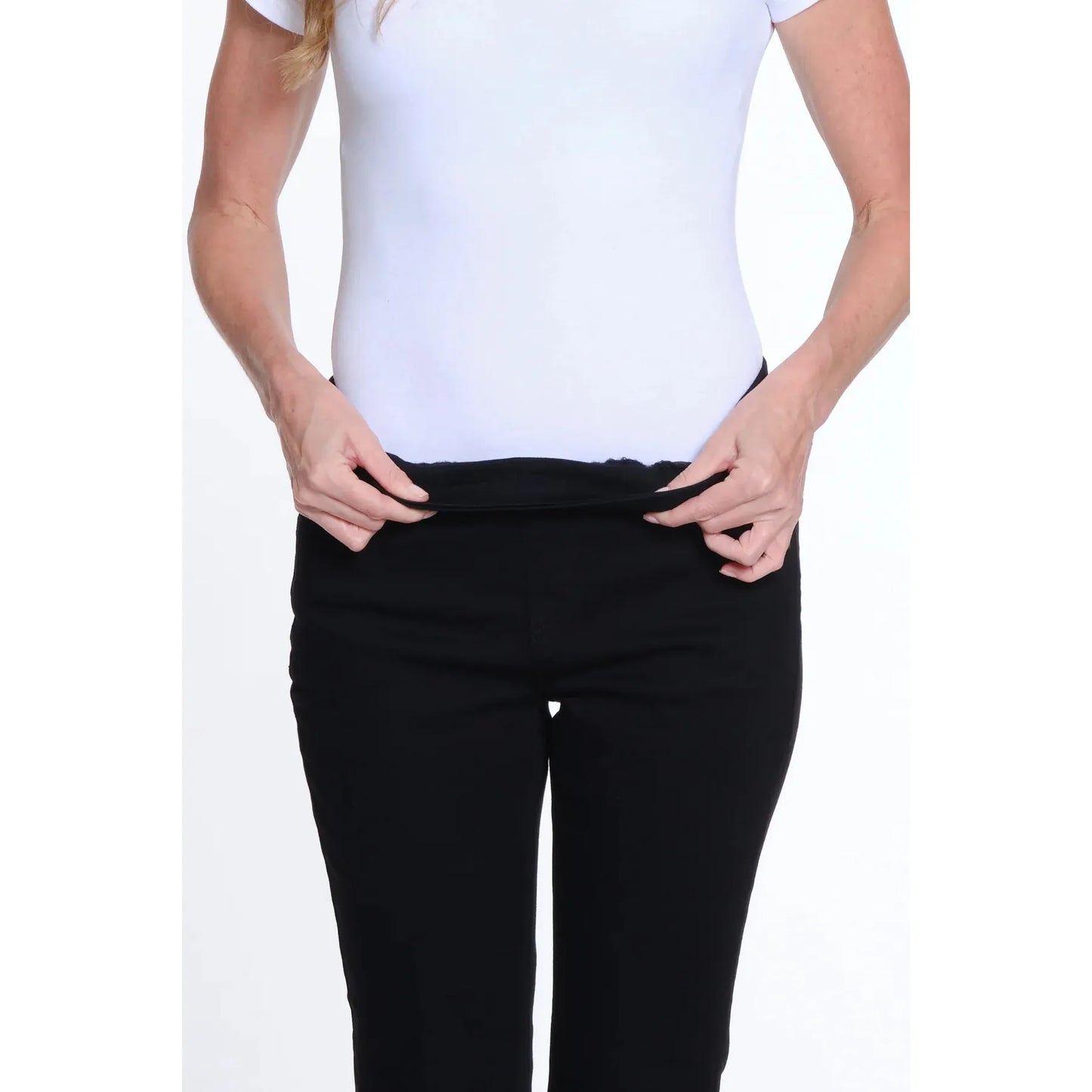 Solid Stretch Suede Flare Leg Jean - Black