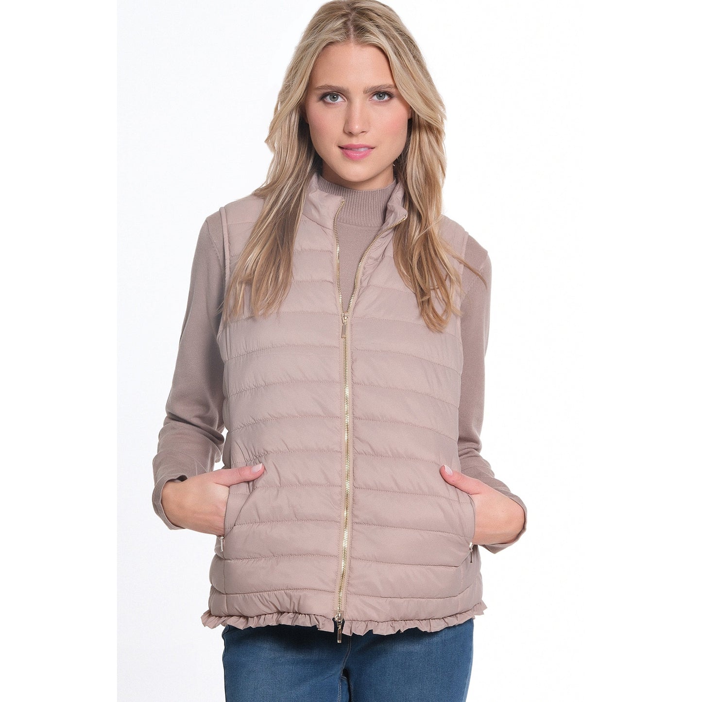 Zip Thru Collar Zip Pocket Quilted Vest