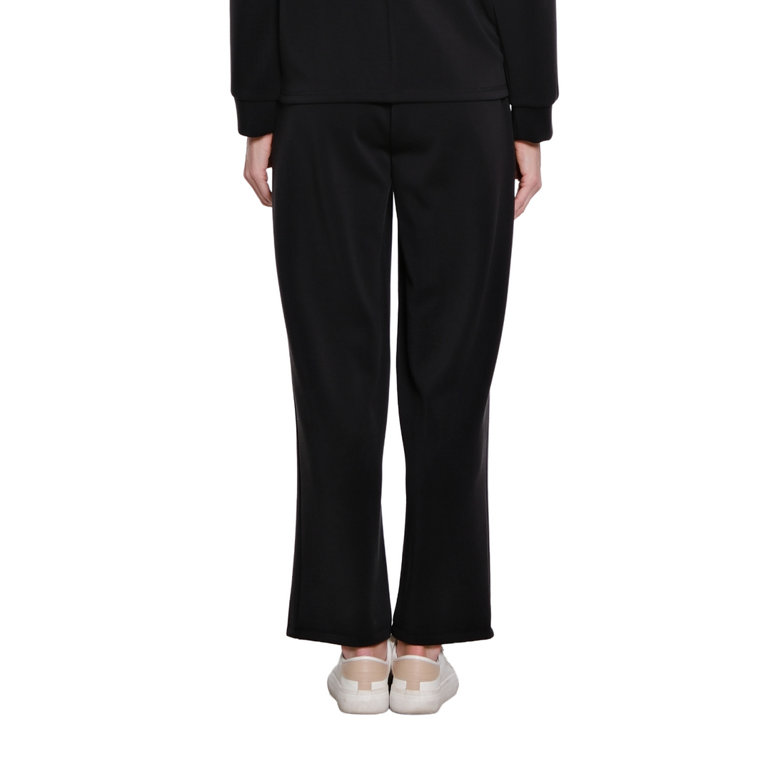 Multiples 2-piece matching set in black, featuring a zip mock neck top and wide-leg pull-on pants.