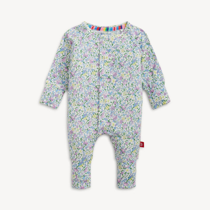Magnetic Me Lavinia Modal Convertible Coverall featuring a pink floral print and fold-over footie cuffs.