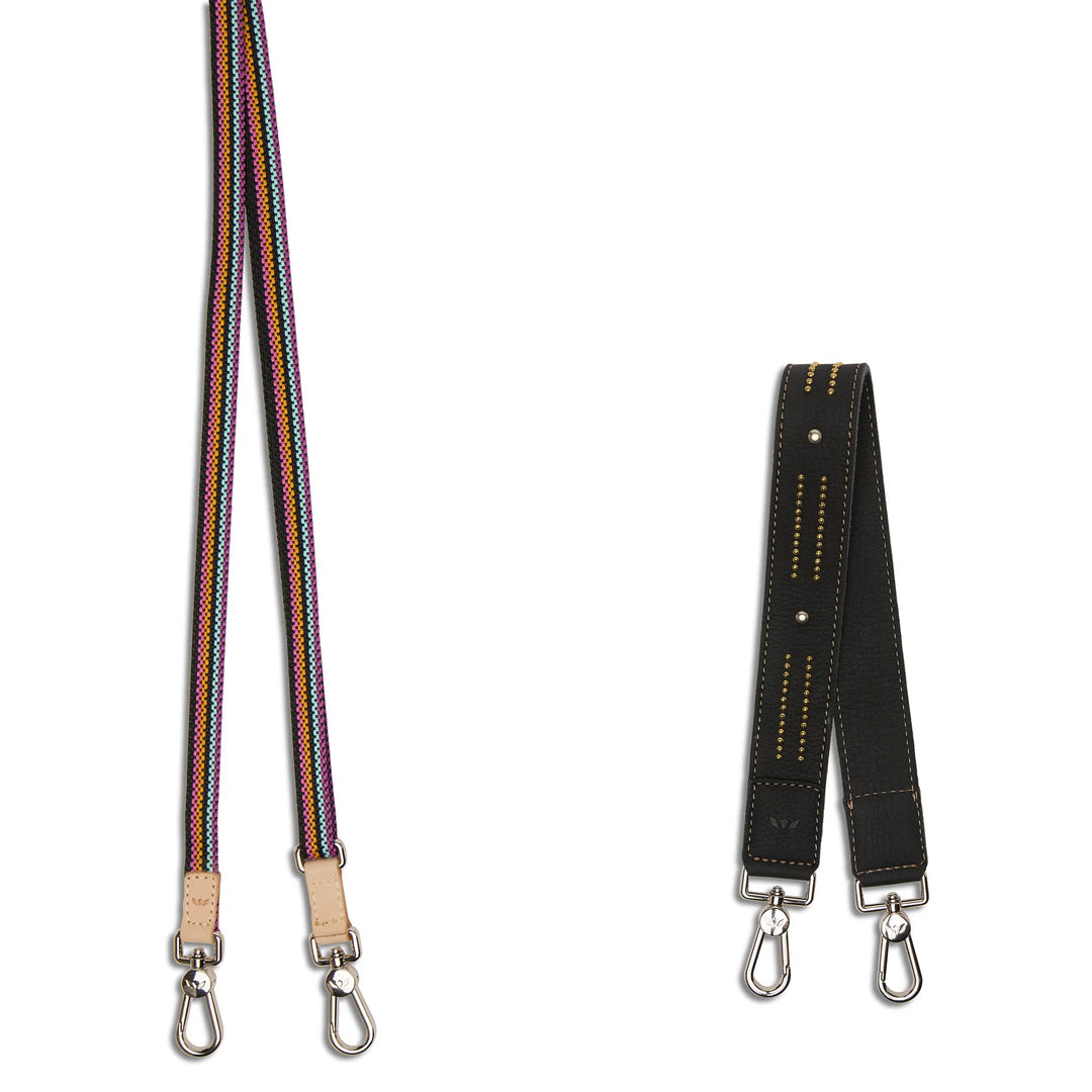 Consuela Max Midtown Crossbody straps: long adjustable woven crossbody strap and short black shoulder strap