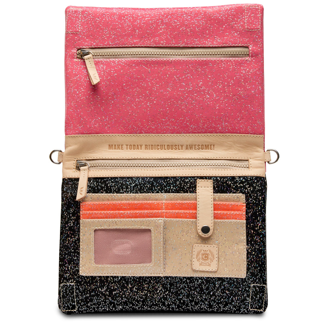 Consuela Bae Metro Crossbody styled as wristlet clutch glitter women&