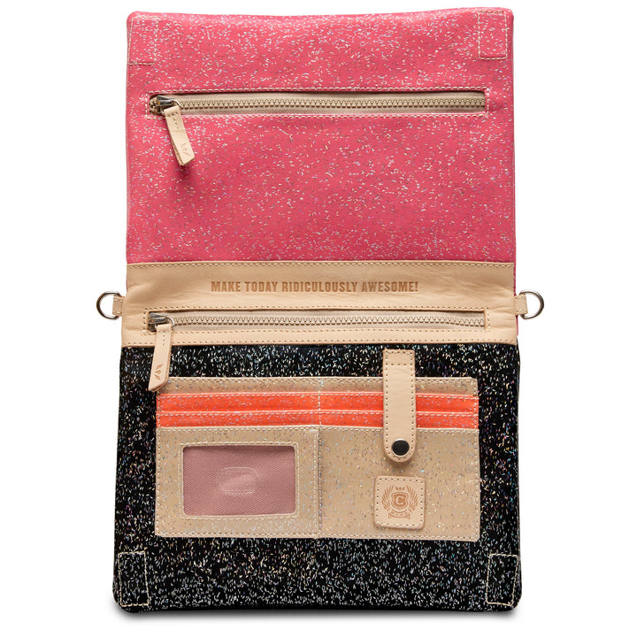 Consuela Bae Metro Crossbody styled as wristlet clutch glitter women&