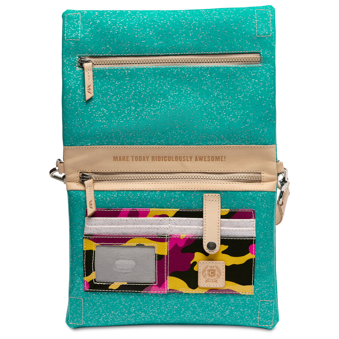 Consuela Shay Metro Crossbody open interior with zip pocket, card slots, and &