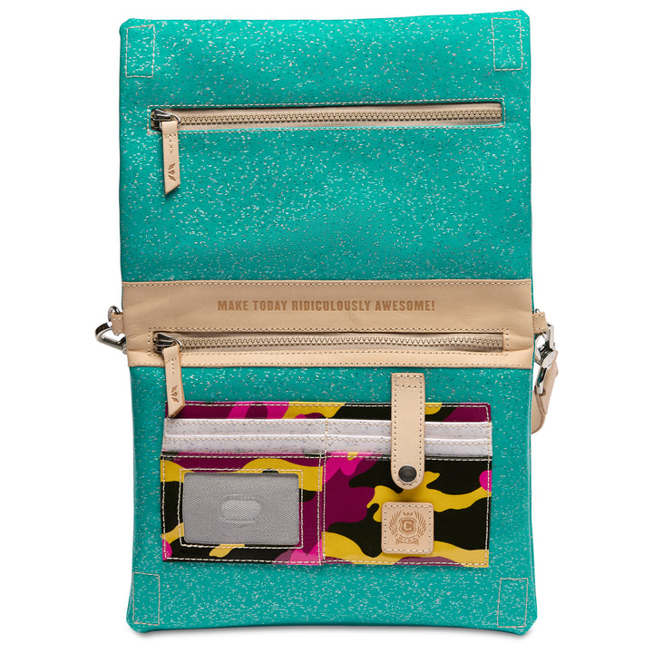Consuela Shay Metro Crossbody open interior with zip pocket, card slots, and &