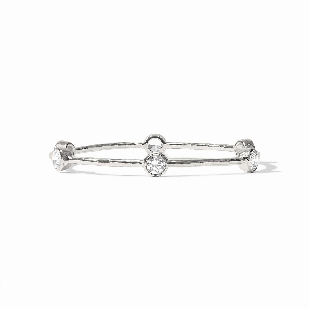 Julie Vos Milano Bangle in silver featuring a hand-hammered texture and polished finish.