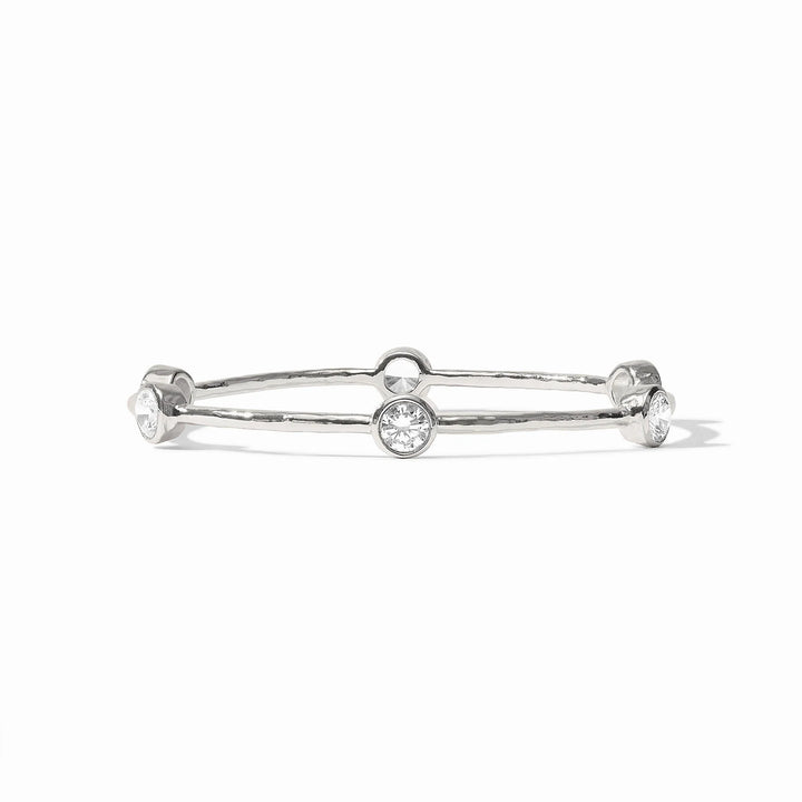 Julie Vos Milano Bangle in silver featuring a hand-hammered texture and polished finish.