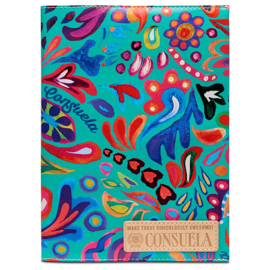 Consuela Tasha Notebook Cover featuring a colorful floral ConsuelaCloth exterior.