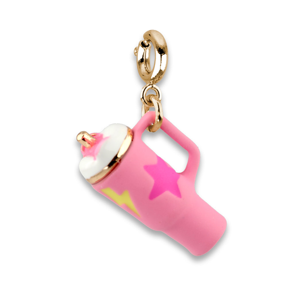 Side view of the Charm It On-the-Go Cup charm showing its 3D tumbler and straw