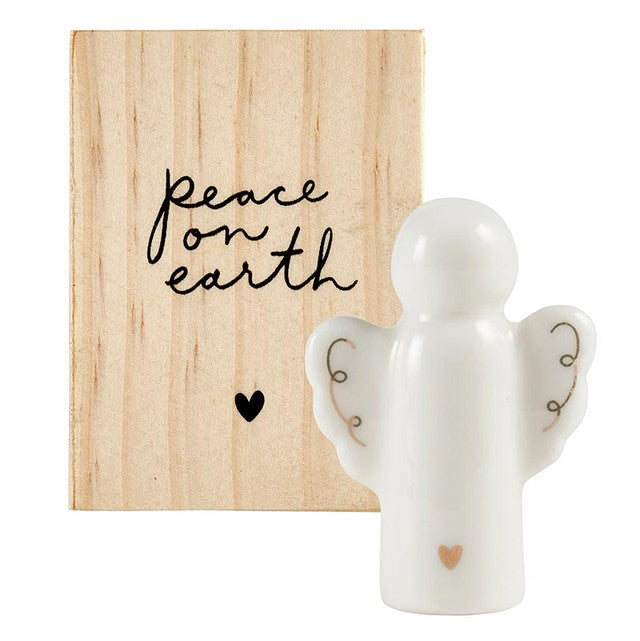 Angel Ceramic Figurine In Pine Wood Box