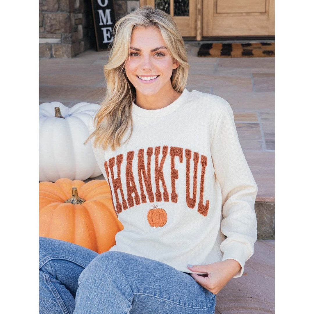 Simply Southern Thankful Braided Crew Sweater