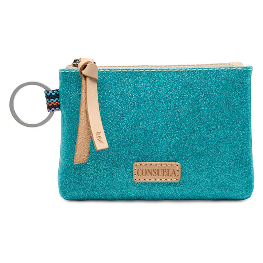 Consuela Lumi Pouch - Turquoise Glitter Keychain Wallet